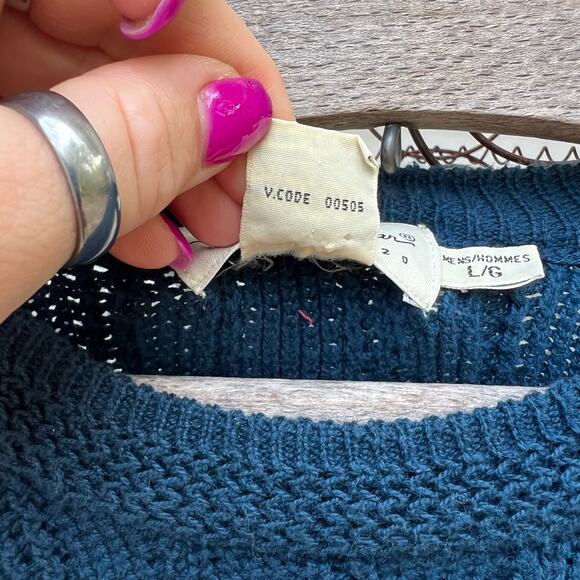 Vintage 90s Eddie Bauer Dark Teal Blue Rib Knit Crewneck Sweater Cotton LARGE - Picture 4 of 8